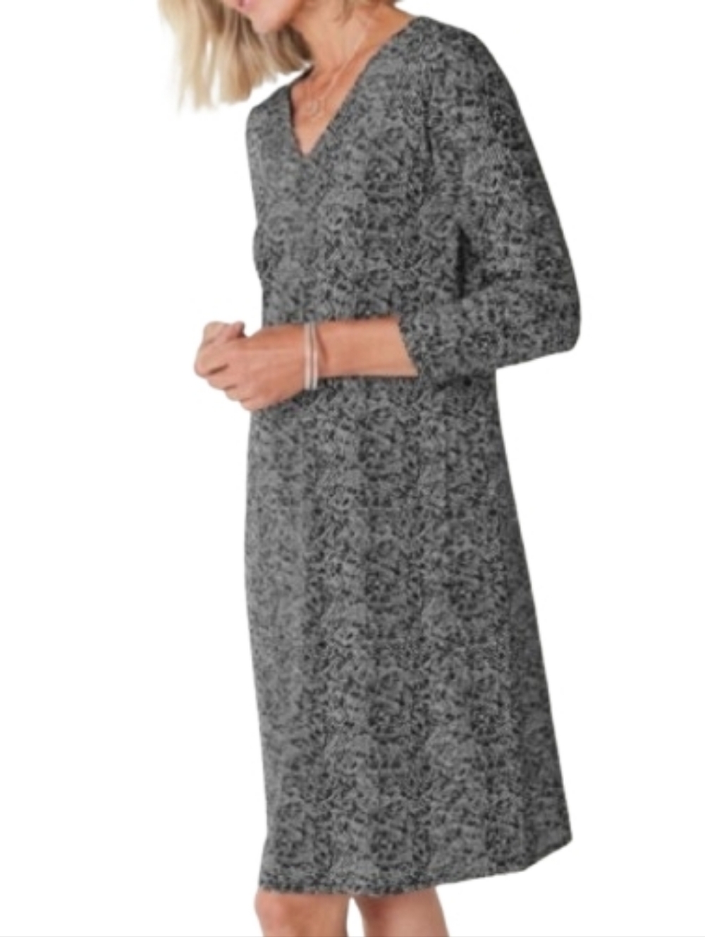 J Jill Wearever Collection V-Neck 3/4 Sleeve Black/White Dress Size M Pockets